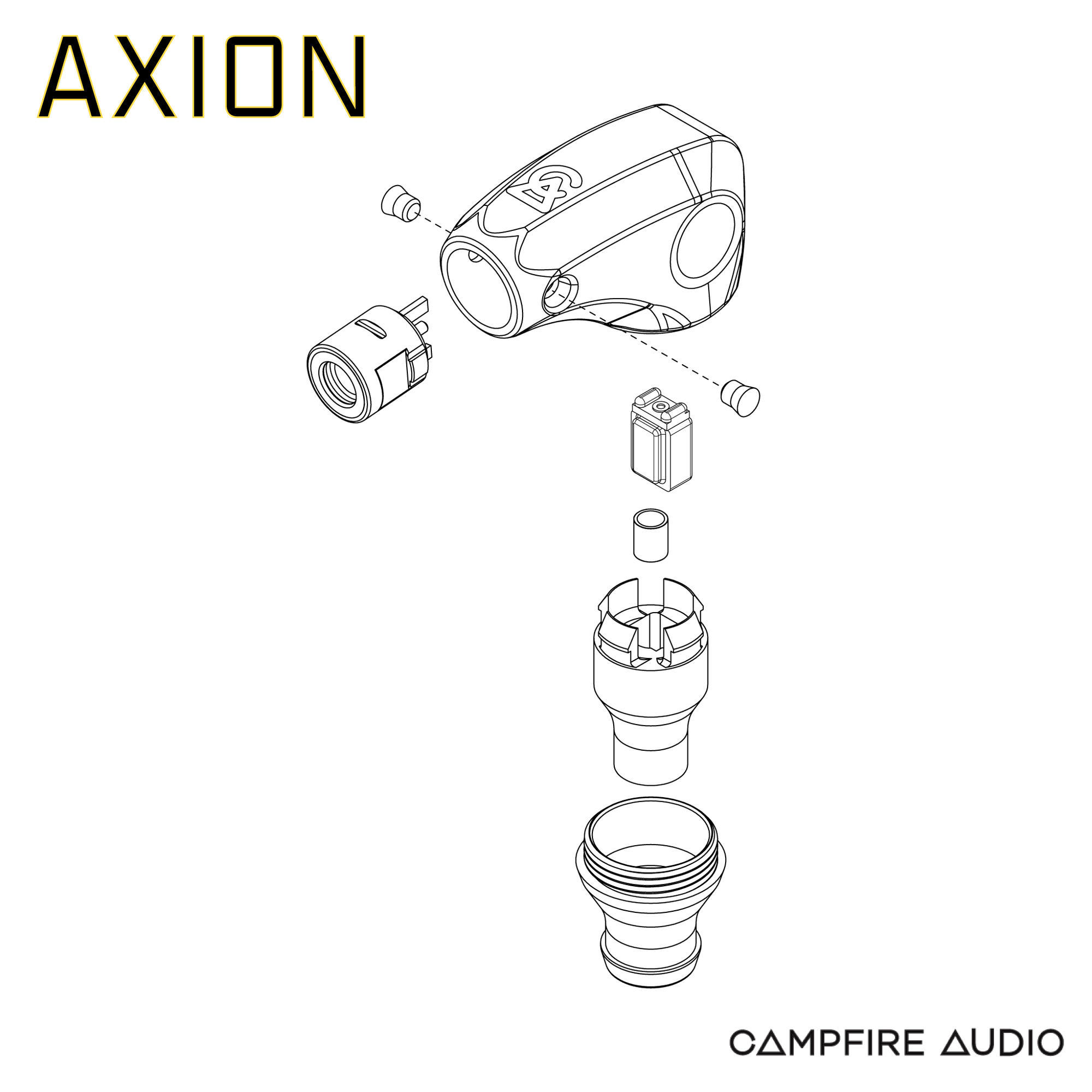 Technical drawing and exploded view of Campfire Audio Axion